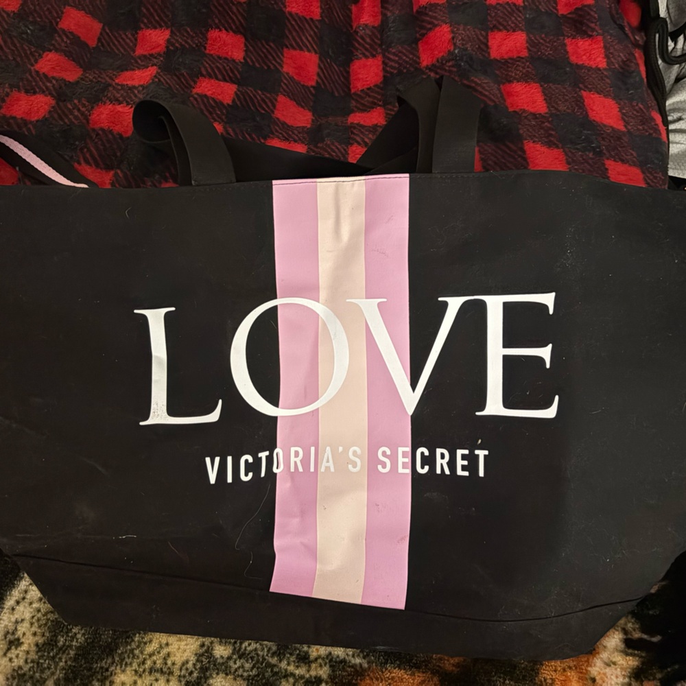 Victoria's Secret Black Tote with Pink Stripe